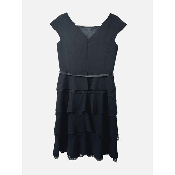 Liz Claiborne Black Tiered Ruffle Lace Dress 8 Soft Romantic Coquette Girl Prep - Picture 2 of 10